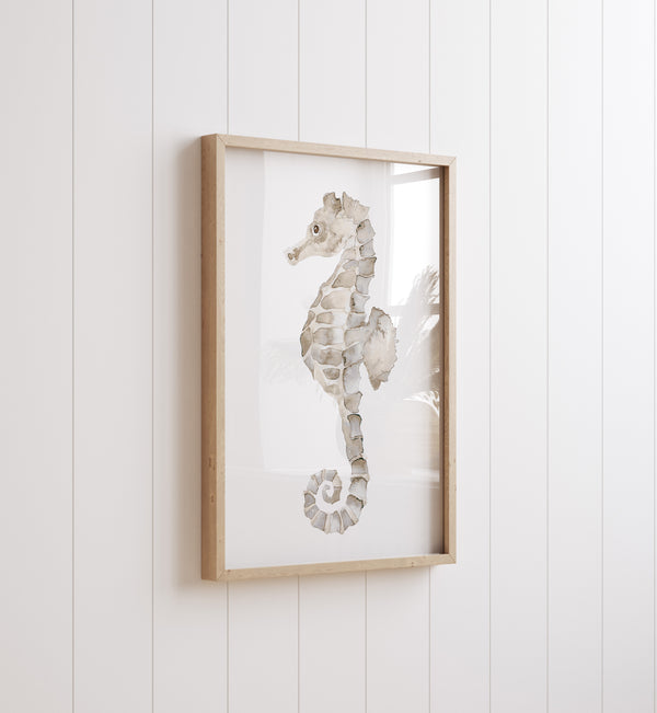 Seepferdchen Wandbild – Skandinavischer Kunstdruck in Naturtönen | Japandi & Maritimes Poster für Küstenstil & Boho Deko