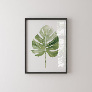 Aquarell Monstera Blatt – Minimalistische Wandkunst, Botanisches Poster, Moderne Pflanzen Dekoration