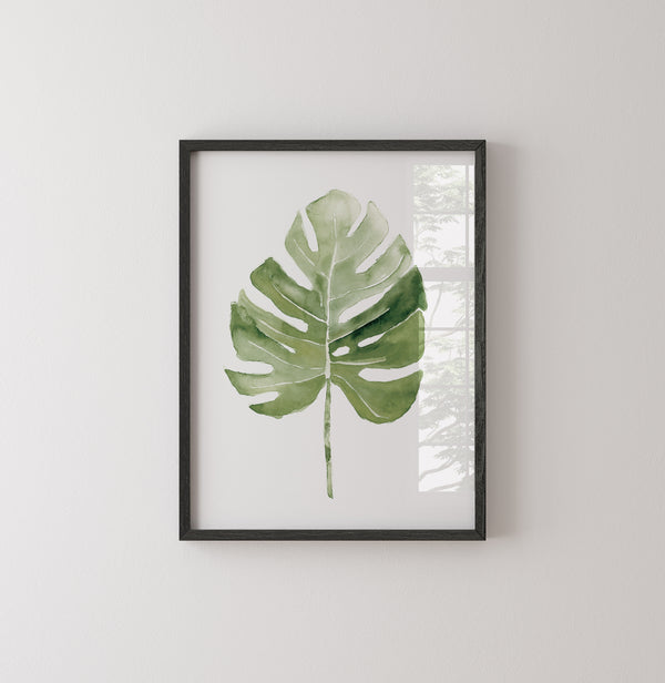 Aquarell Monstera Blatt – Minimalistische Wandkunst, Botanisches Poster, Moderne Pflanzen Dekoration