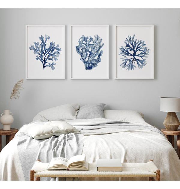 Modern navy coral wall décor set of 3