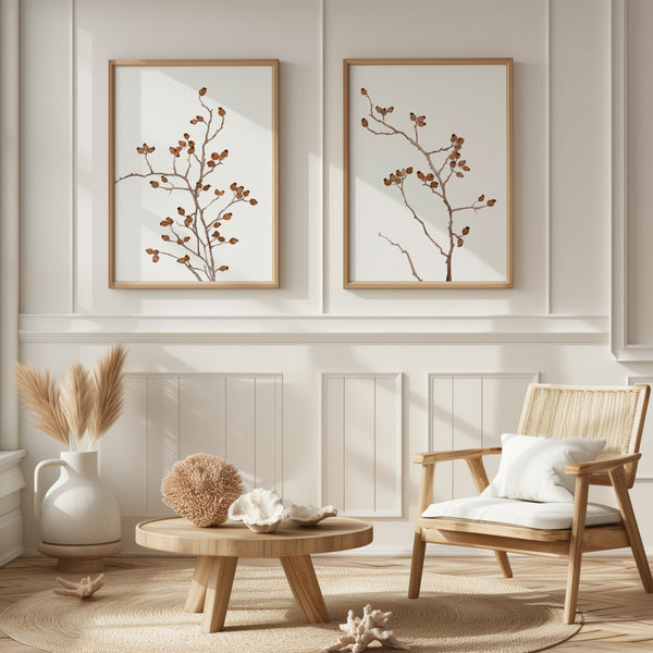 Minimalistische Botanische Wandbilder Set – Aquarell Zweige Natur Deko für Skandi & Landhausstil
