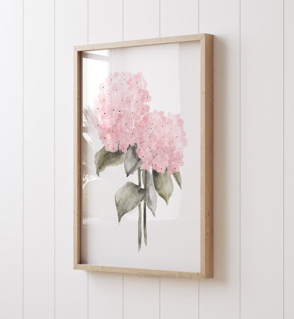 Modern Pink Hydrangea Watercolor Wall Poster