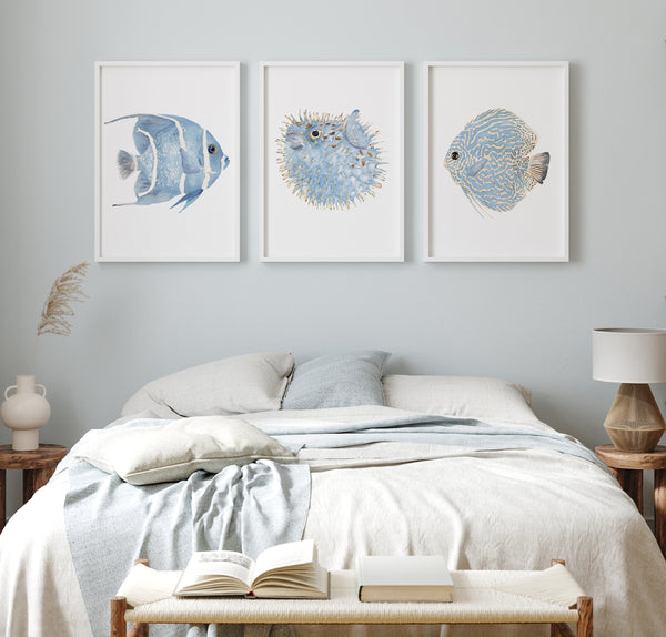 Set of 3 fine nautical art fish prints for home décor