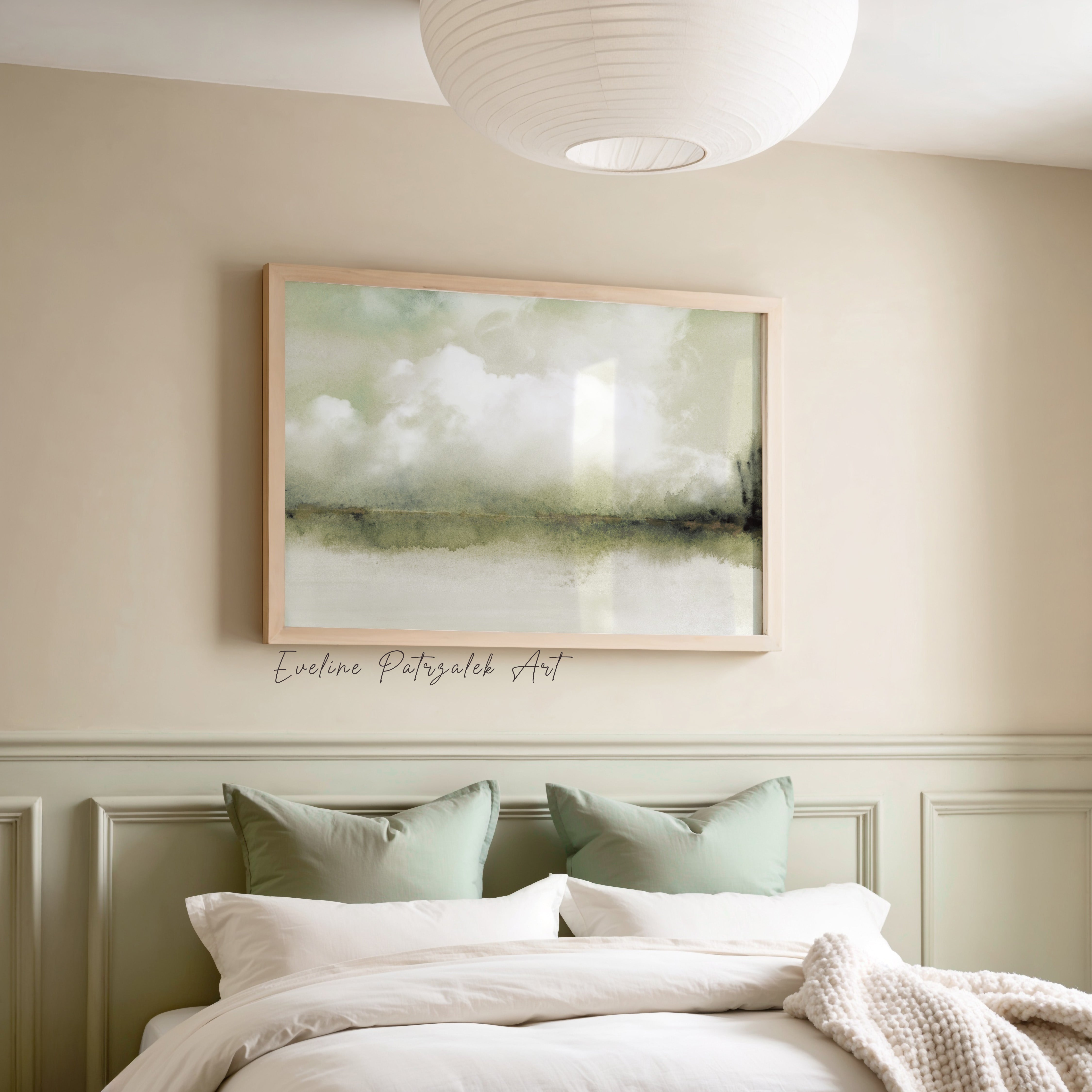 Sage Green Wall Art Set of 2 Prints – Japandi Cloud Landscape