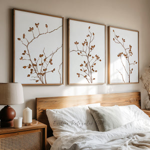 Set of 3 Japandi Wall Art Prints – Minimalist Watercolor Botanical Decor in Earth Tones – Modern Natural Aesthetic for Living Room or Bedroom