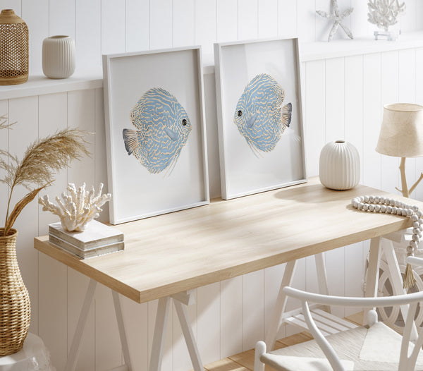 Abstraktes Küstenwandbild, 2er-Set Diskusfische Kunstdrucke