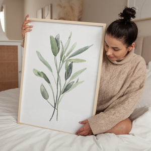 Aquarell Salbei Poster – Grünes Kräuter Wandbild im Japandi Stil – Botanische Küchenkunst für moderne Wohnräume