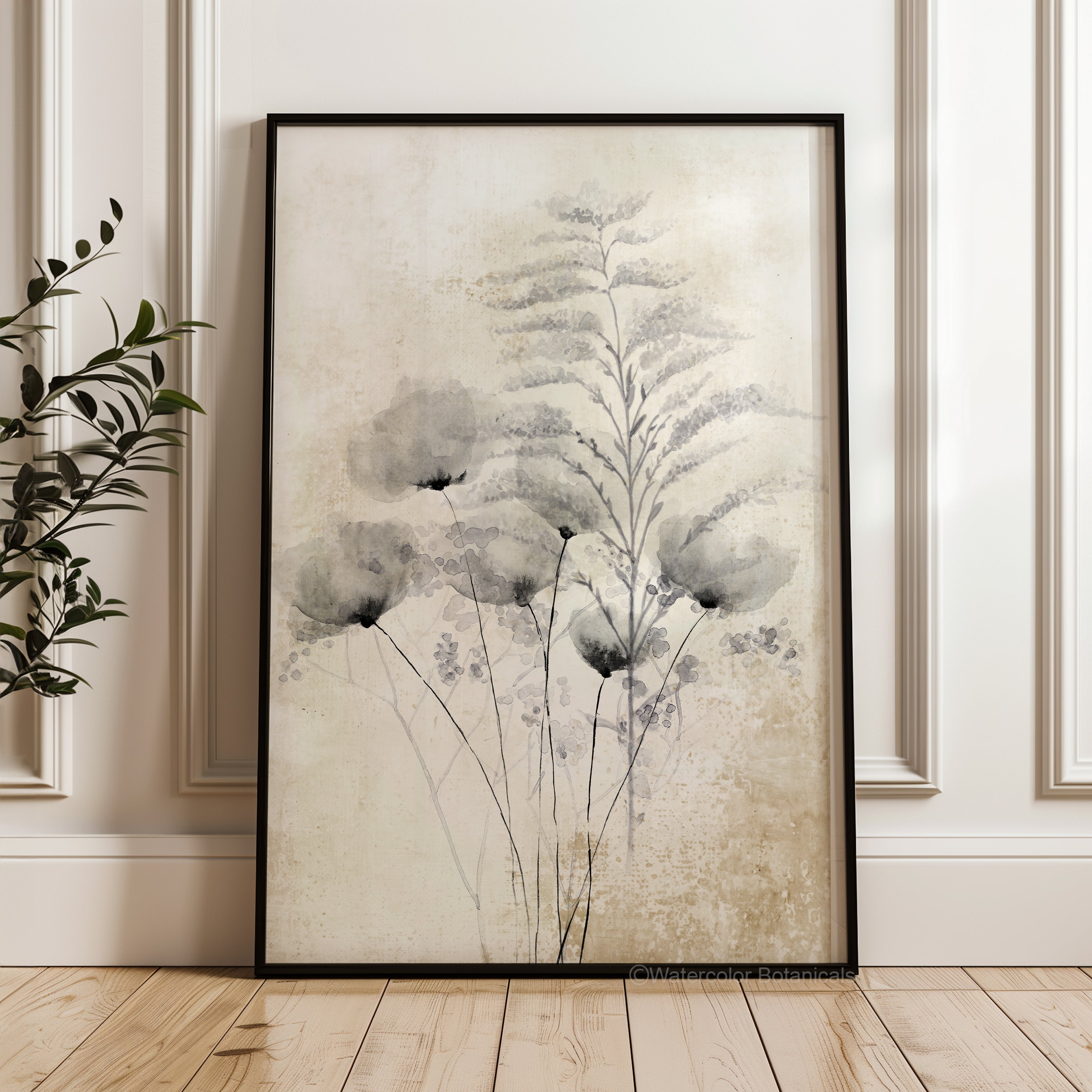 Farmhouse Decor Leinwand-Wandbild – Lavendel & Weiße Blumen, 50 X 50 Cm, Gerahmt