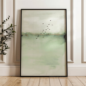 Green watercolor abstract print for modern home