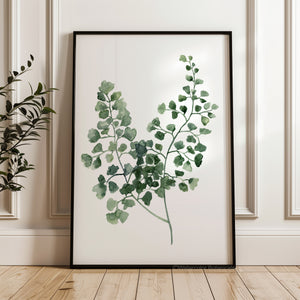 Minimalist botanical art print with green fern