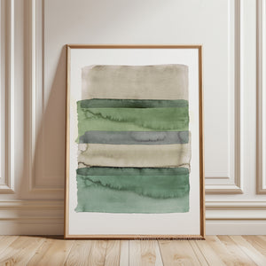 Watercolor stripes print, modern sage green abstract, minimalist wall art