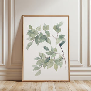 Sage green watercolor branch, minimalist modern wall art