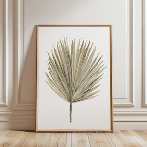 Watercolor beige wall art - minimalist dried palmetto leaf oster on White Background