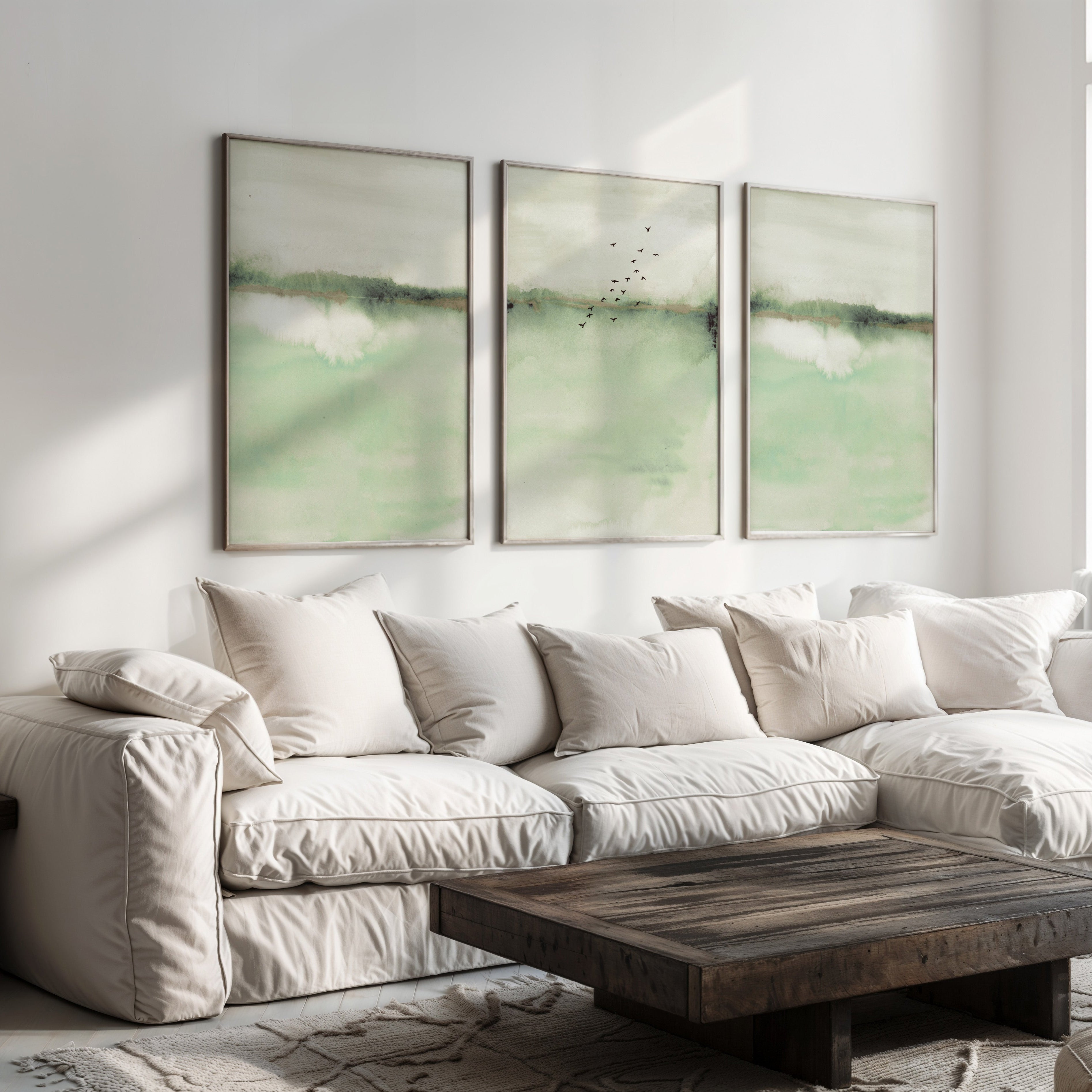 Japandi Sage Green Wall Art for Modern Living Room and Bedroom
