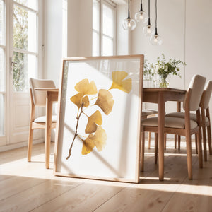 Yellow minimalist wall art, minimalist botanical paitning, watercolor ginkgo branch