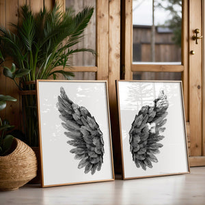 Set of 2 minimalist wing wall art in black tones