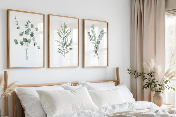 Modern minimalist sage green botanical wall art set of 3