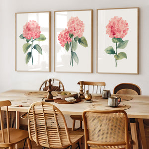 Watercolor hydrangea flower prints, Set of 3 Posters