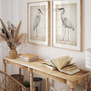 Modern farmhouse heron artwork set of 2