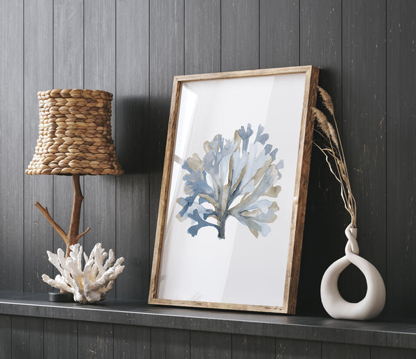 Küsten-Aquarell-Kunst mit Krabbe, Handgemalte nautische Wanddekoration in erdigen Brauntönen
