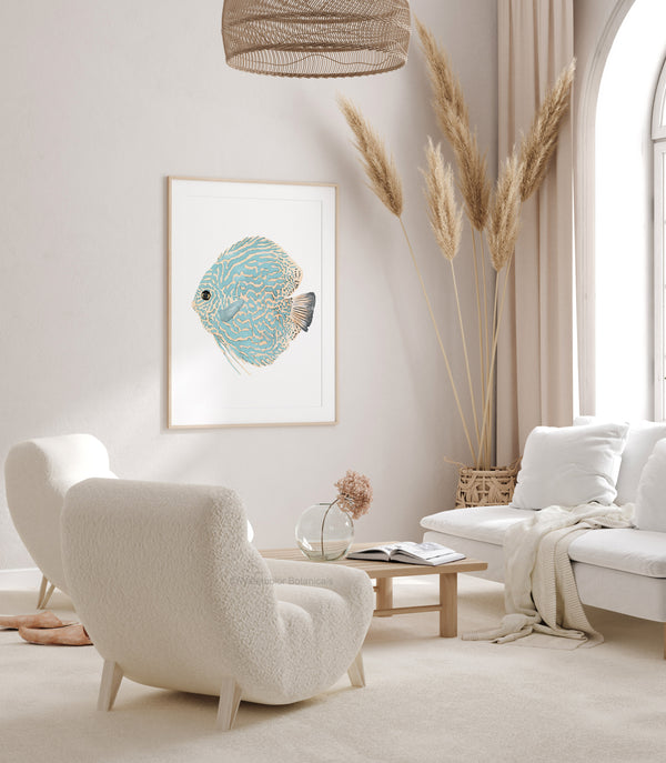 Minimalistisches Mallorca Fisch Poster in Mintgrün – Aquarell Meerestiere Wandbild für moderne Küsten-Deko – Ohne Rahmen