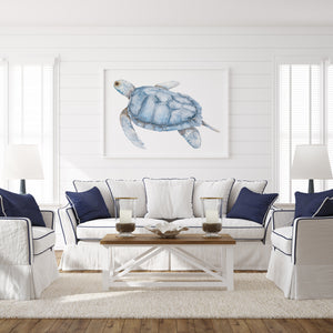 Sea Turtle Coastal Wall Art – Watercolor Nautical Beach House Décor Print for Bathroom, Living Room & Ocean-Themed Nursery