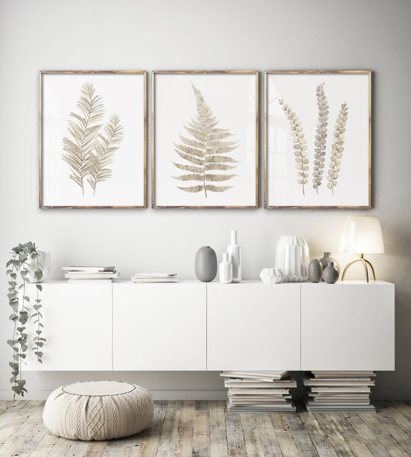 Neutral Wall Art Set of 3 – Cream Fern Botanical Prints for Modern Interiors