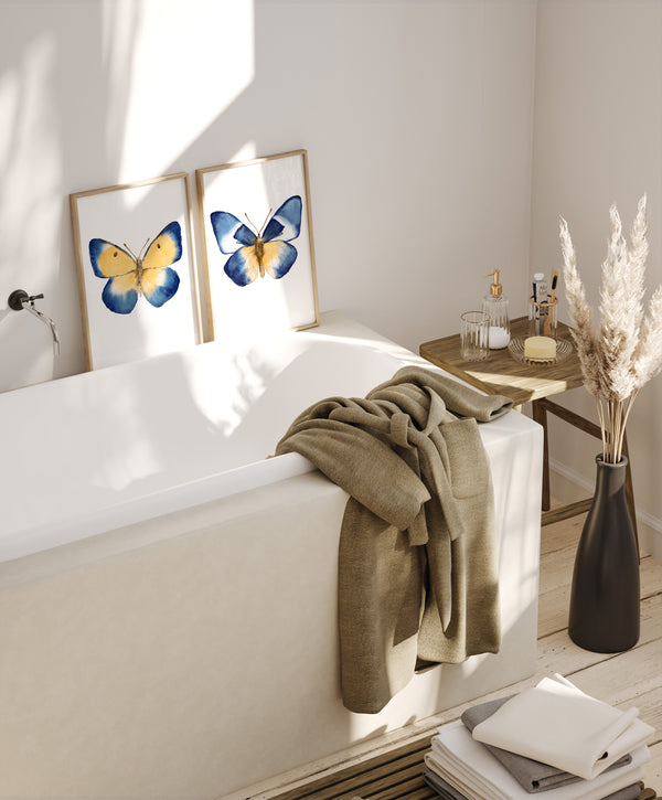 Coastal Blue Butterflies Watercolor Wall Art Set of 2 Prints