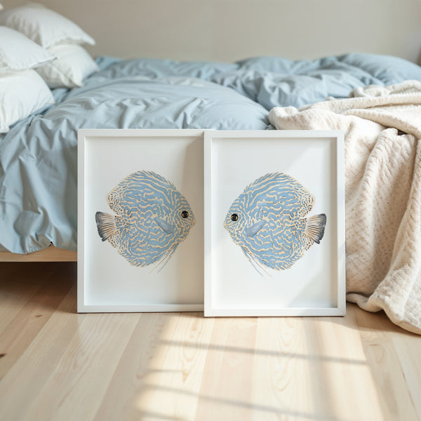 Coastal blue set of 2 discus fish wall art