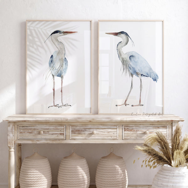 Blaureiher Kunstdrucke – Minimalistische Vögel mit Weißem Hintergrund