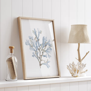 Light Blue Coral Wall Art – Watercolor Ocean Botanical Print, Modern Coastal Decor