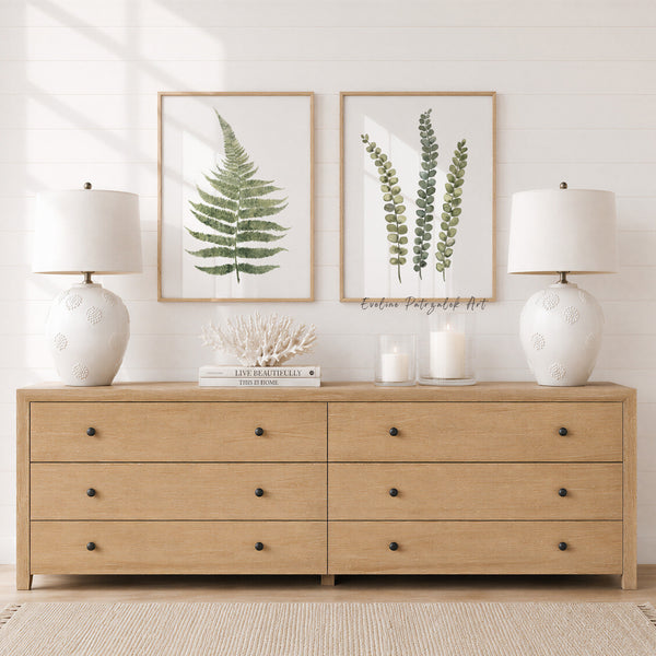 Olive Green Fern Wall Art – Organic Modern Botanical Watercolor Prints