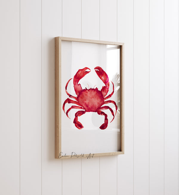 Set of 4 Red Coastal Wall Art Prints – Watercolour Sea Animals Artwork for Beach House & Nautical Bathroom Decor | Lobster, Octopus, Crab, Seahorse