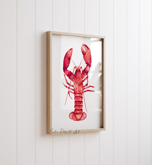 Set of 4 Red Coastal Wall Art Prints – Watercolour Sea Animals Artwork for Beach House & Nautical Bathroom Decor | Lobster, Octopus, Crab, Seahorse