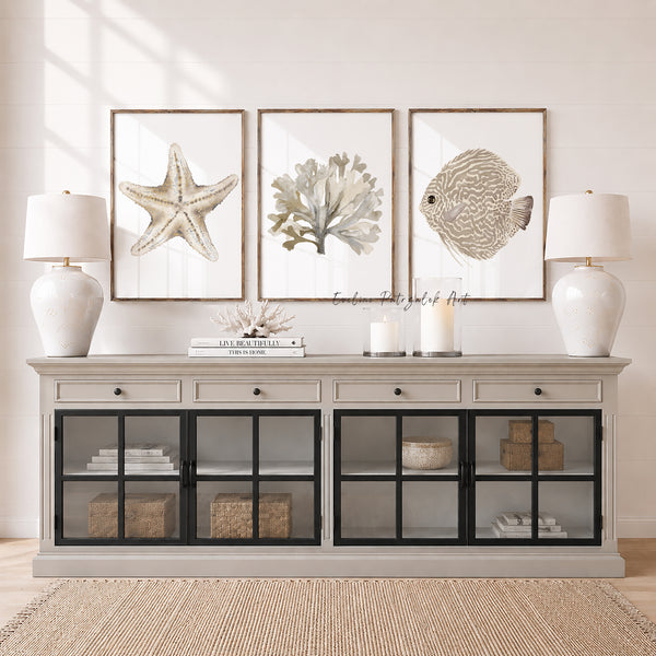 Coastal Farmhouse Wall Art Set of 3 Neutral Coastal Prints