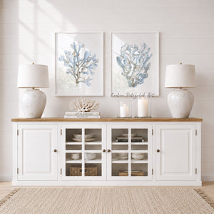 Blue Coastal Wall Art Set of 2 – Watercolor Coral Prints for Modern Beach Home
