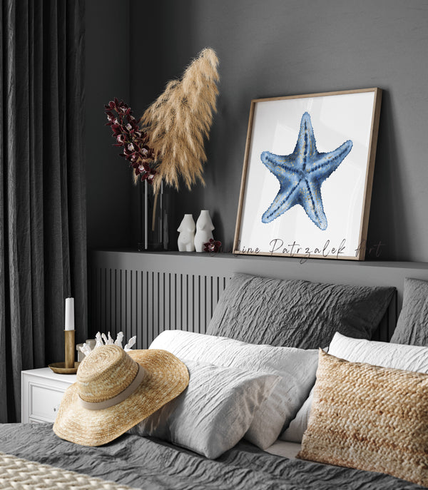 Indigo Blue Marine Animals Print Set of 6 – Navy Coastal Wall Art