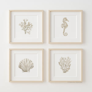 Set of 4 Beige Coastal Prints – Neutral Mediterranean Wall Art for Boho Home Decor