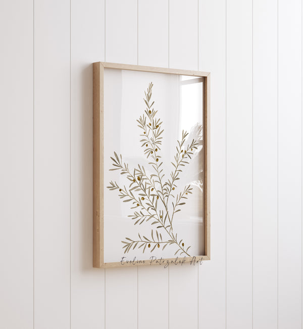 Mediterranean Olive Tree Botanical Prints – Neutral Modern Farmhouse Wall Art Set of 2