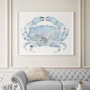 Atlantic Blue Crab Art Print – Minimalist Coastal Watercolor, East Coast Beach House Decor