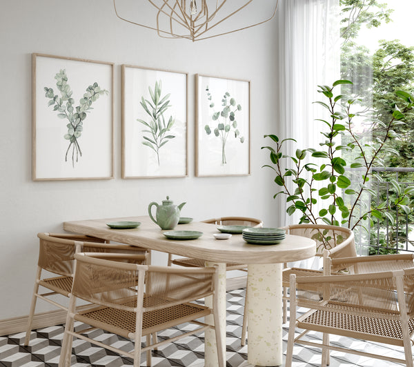 Scandinavian botanical wall decor - set of 3 prints, modern wall art ...