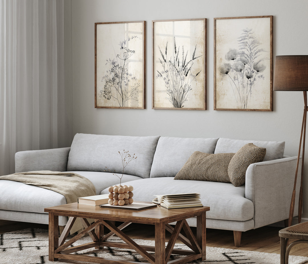 Modern farmhouse botanical set of 3 prints – Watercolor Botanicals