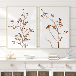 Minimalist Botanical Wall Art Print Set – Brown Branches Watercolor Nature Decor for Modern Farmhouse
