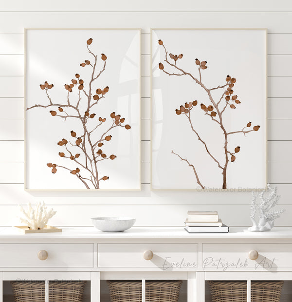 Minimalistische Botanische Wandbilder Set – Aquarell Zweige Natur Deko für Skandi & Landhausstil