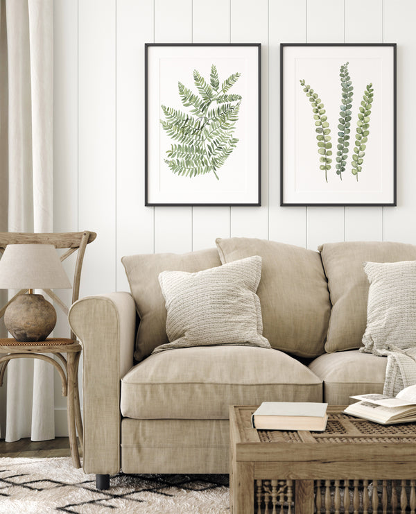 Minimalist Sage Green Botanical Wall Art – Fern Leaves Print Set of 2