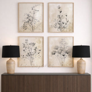 Set aus 4 Botanischen Landhaus Drucken, Vintage Wanddekoration für Wohnzimmer, Schlafzimmer oder Büro