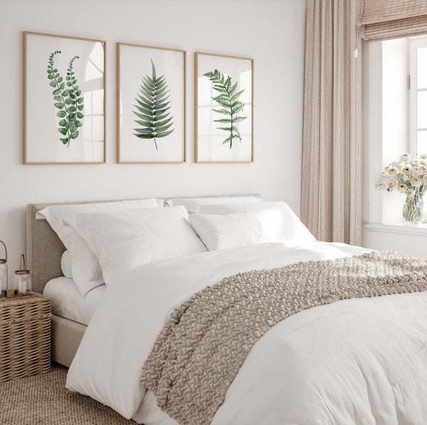 Set of 3 modern fern and branch art prints for interiors