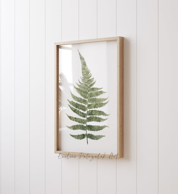 Olive Green Fern Wall Art – Organic Modern Botanical Watercolor Prints