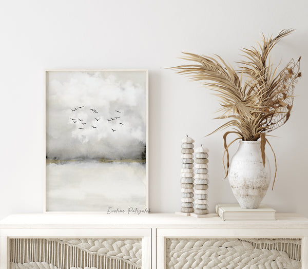 Japandi Wanddeko Set aus 3 – Minimalistische Aquarell Wolken Bilder für modernes Zuhause