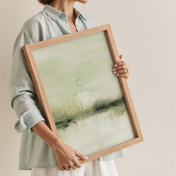 Green Landscape Wall Art Set of 3 – Abstract Watercolor Japandi Prints